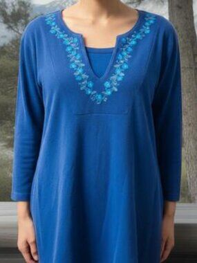 TOP WOMEN classic elements blue 3/4 sleeve size XL w/embroidery on neckline